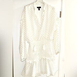 AQUA Bloomingdale’s White and Gold Polka Dot Dress
